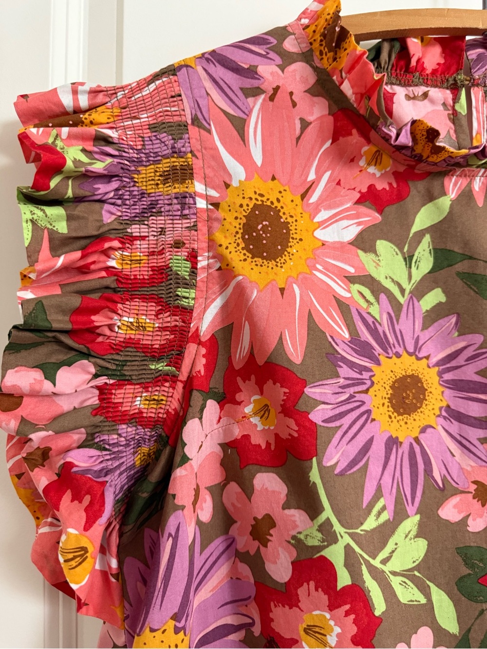 JODIFL floral ruffle cap sleeves mini dress cotton EUC